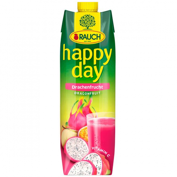 Rauch Happy Day Drachenfrucht – mild, exotisch & pink. Der farbenfrohe Vitamin‑Kick fürs Büro und Meetings.