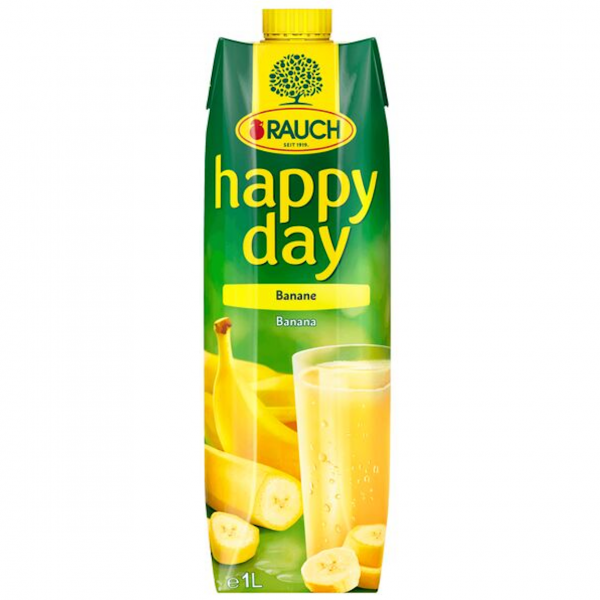 Rauch Happy Day Banane – cremiger, süßer Bananennektar. Perfekt pur, im Smoothie oder für Mixgetränke.