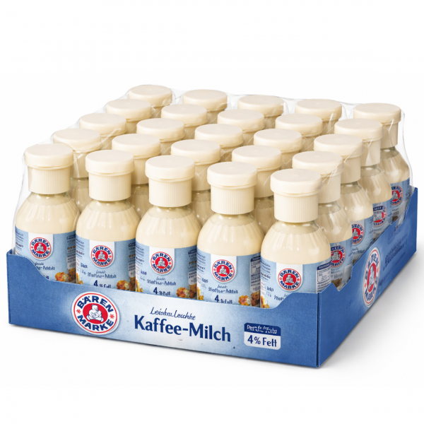 Bärenmarke Leichte Kaffee‑Milch 4% in der 170‑ml‑Flasche, 24er‑Karton – leichte, cremige Kaffeemilch für Büro & Gastro.
