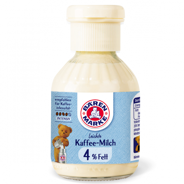 Bärenmarke Leichte Kaffee‑Milch 4% in der 170‑ml‑Flasche – leichte, cremige Kaffeemilch aus Alpenmilch