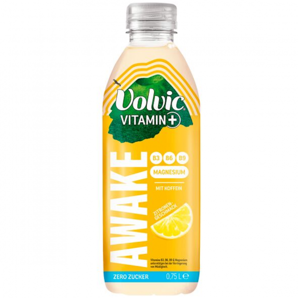 Volvic Awake Zitrone – zitroniger Wachmacher mit Koffein & Vitaminen.