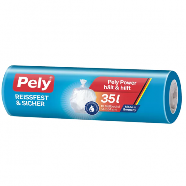 Pely Müllbeutel 35 l – extra stark, reißfest und mit Zugband. Ideal für Küche, Bad & Büro. Made in Germany.