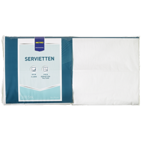 Professional Servietten Weiß 36 x 36 cm 2 lagig 1/8 Falz (300 Stück)