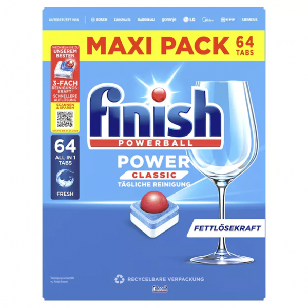 Finish Power Classic – 64 Spül‑Matrosen für blitzblankes Geschirr.