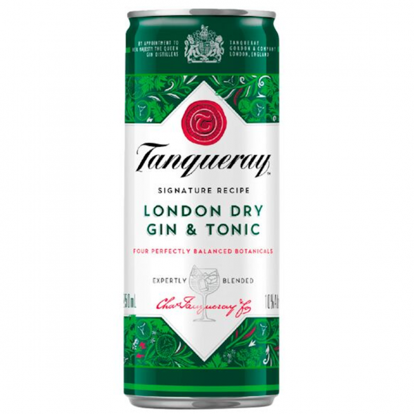 Dose Tanqueray London Dry Gin & Tonic, grün‑weißes Design, Gin‑Tonic Mixgetränk